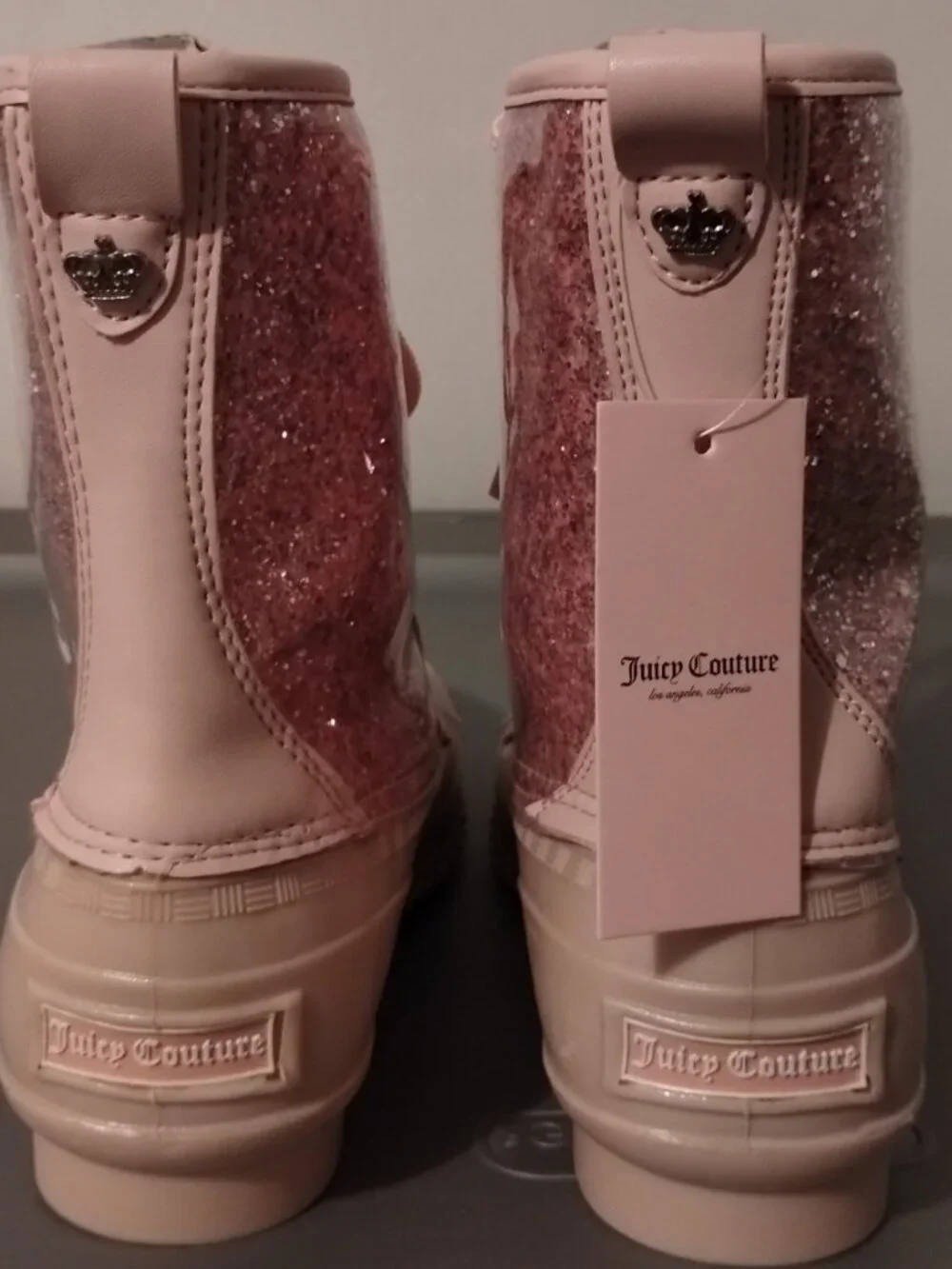 Juicy Couture TALOS Pink Glitter Rain Duck Boots Women's Size 7 NEW NO BOX